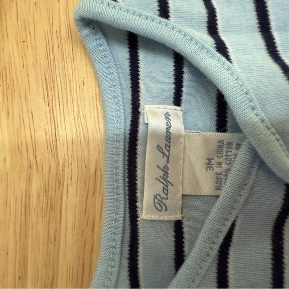 Ralph Lauren Light Blue and Black Striped Romper - Picture 2 of 2